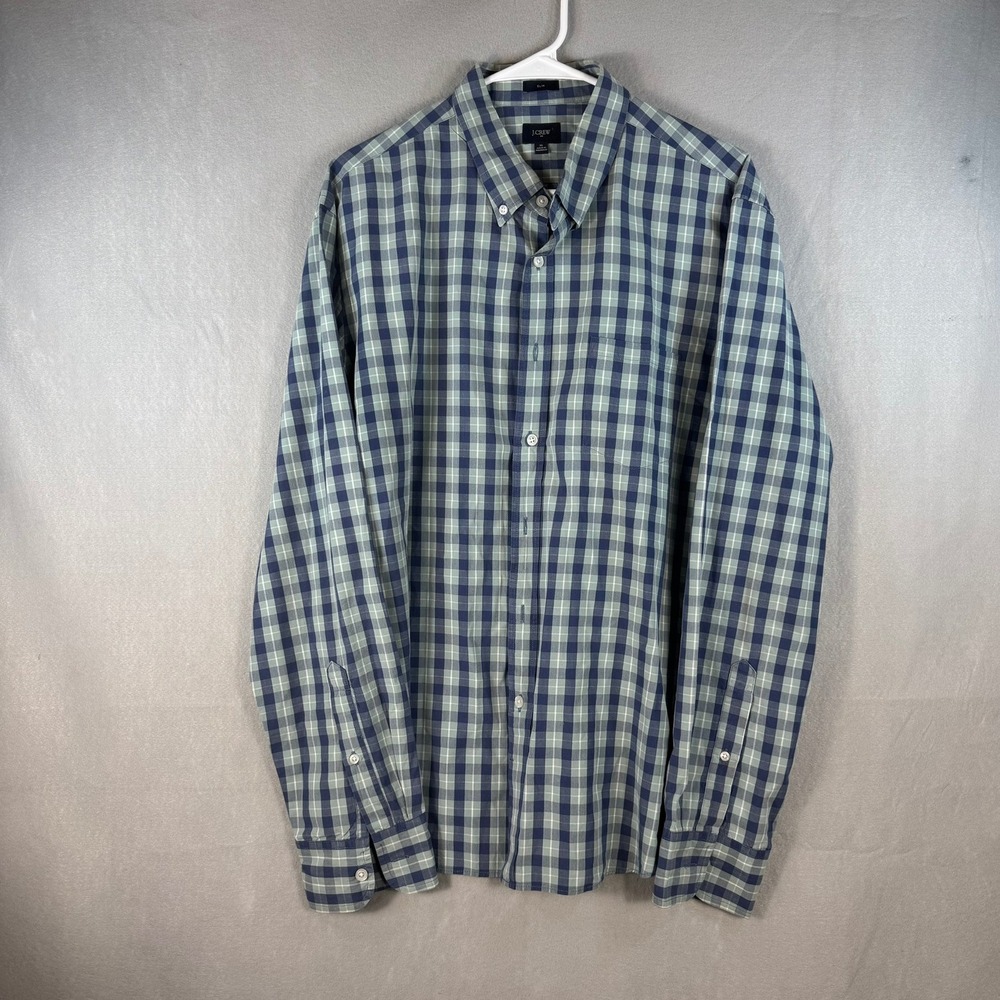J.Crew Mens Slim Fit Plaid Button Down Shirt XL Blue Green Check Cotton 21223